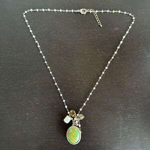 Anthropologie Cameo Pendant Necklace Green Center Stone & Charms